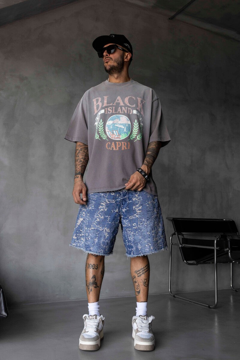 Capri Vintage Printed Oversize Gray T-Shirt 1857