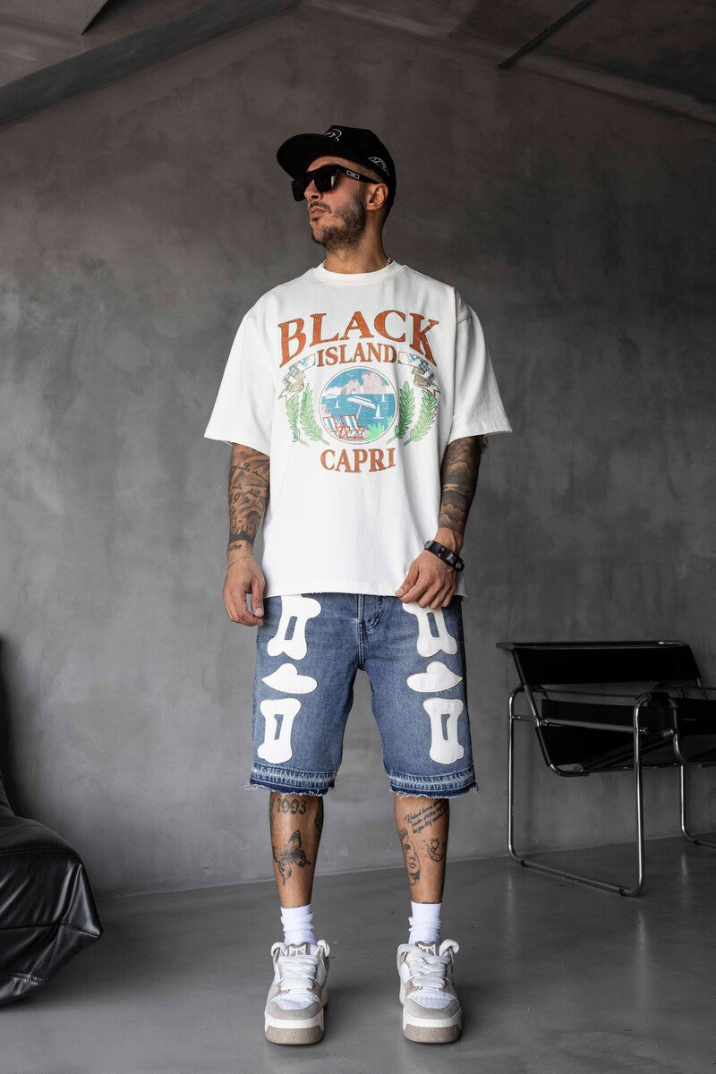 Capri Vintage Printed Oversize White T-Shirt 1857