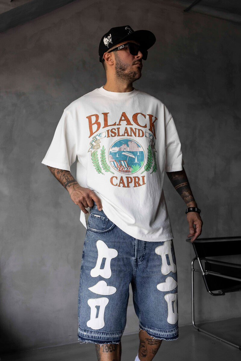 Capri Vintage Printed Oversize White T-Shirt 1857