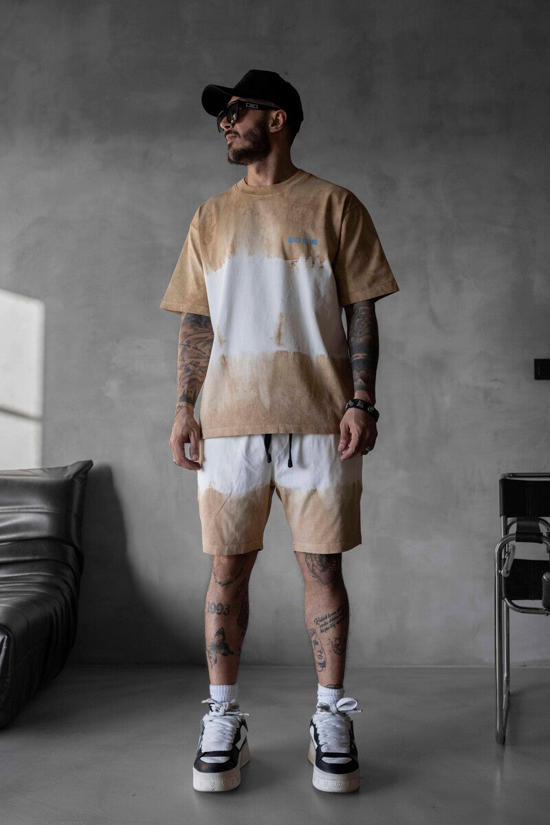 Dark Beige T-shirt and Shorts Set 1743-44