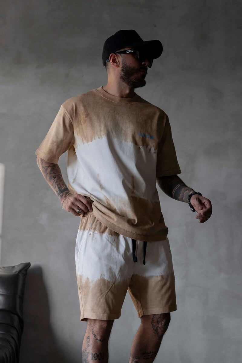 Dark Beige T-shirt and Shorts Set 1743-44