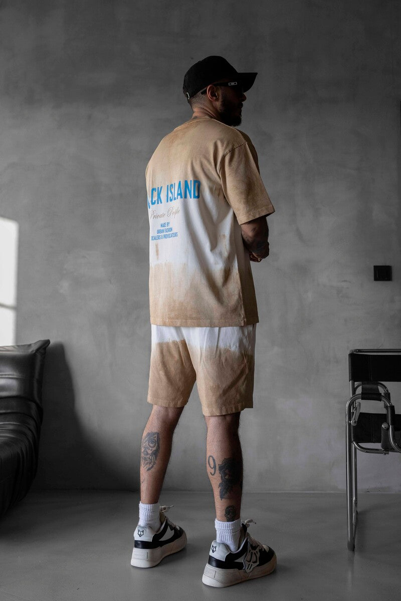 Dark Beige T-shirt and Shorts Set 1743-44
