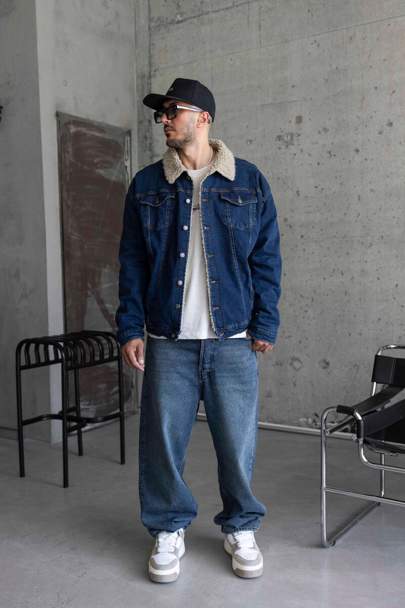 FUR COLLOR DENIM JACKET BLUE 15406