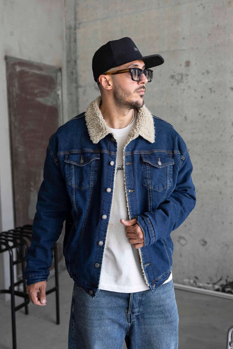 FUR COLLOR DENIM JACKET BLUE 15406