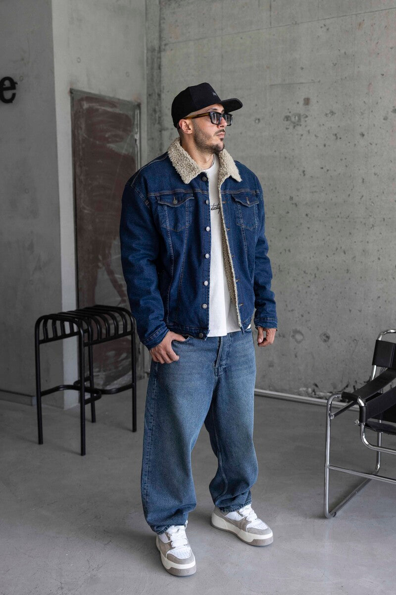 FUR COLLOR DENIM JACKET BLUE 15406