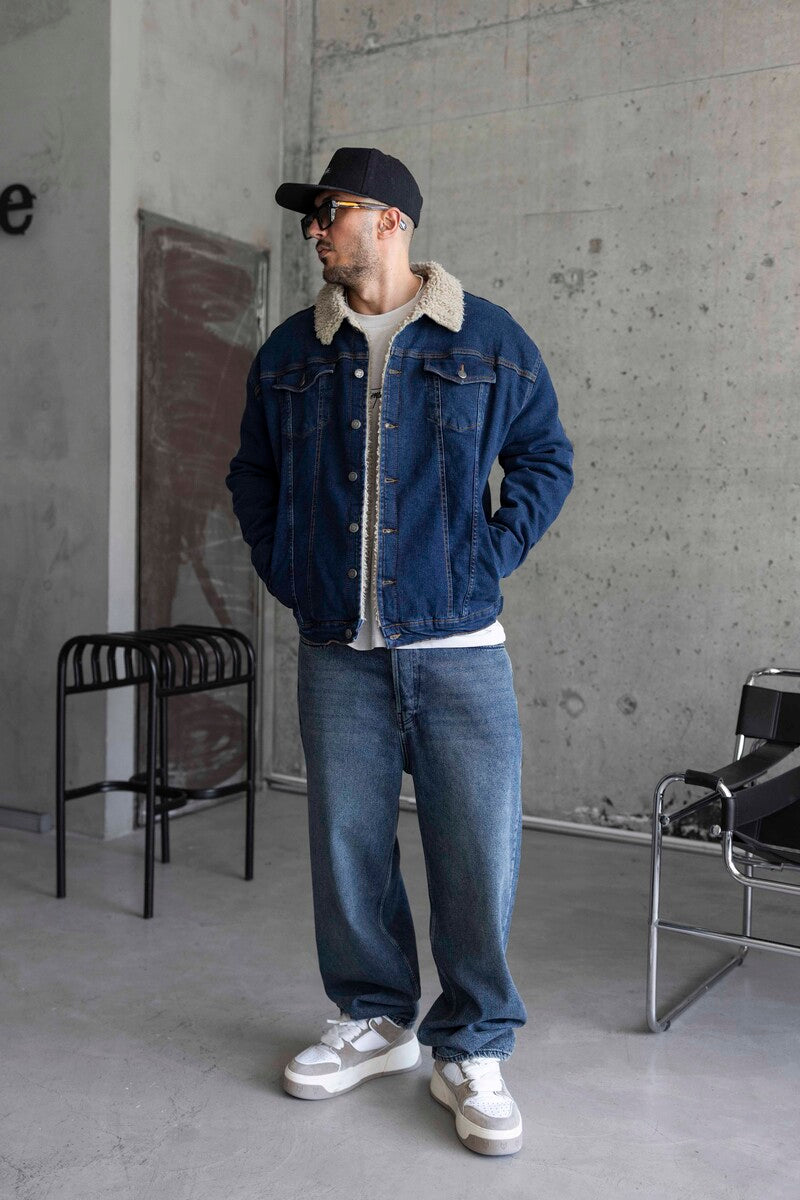 FUR COLLOR DENIM JACKET BLUE 15406