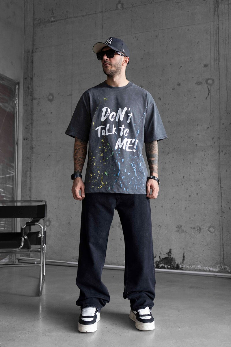 DONT TALK ME PRINTED WASHED T-SHIRT GRAY 1759