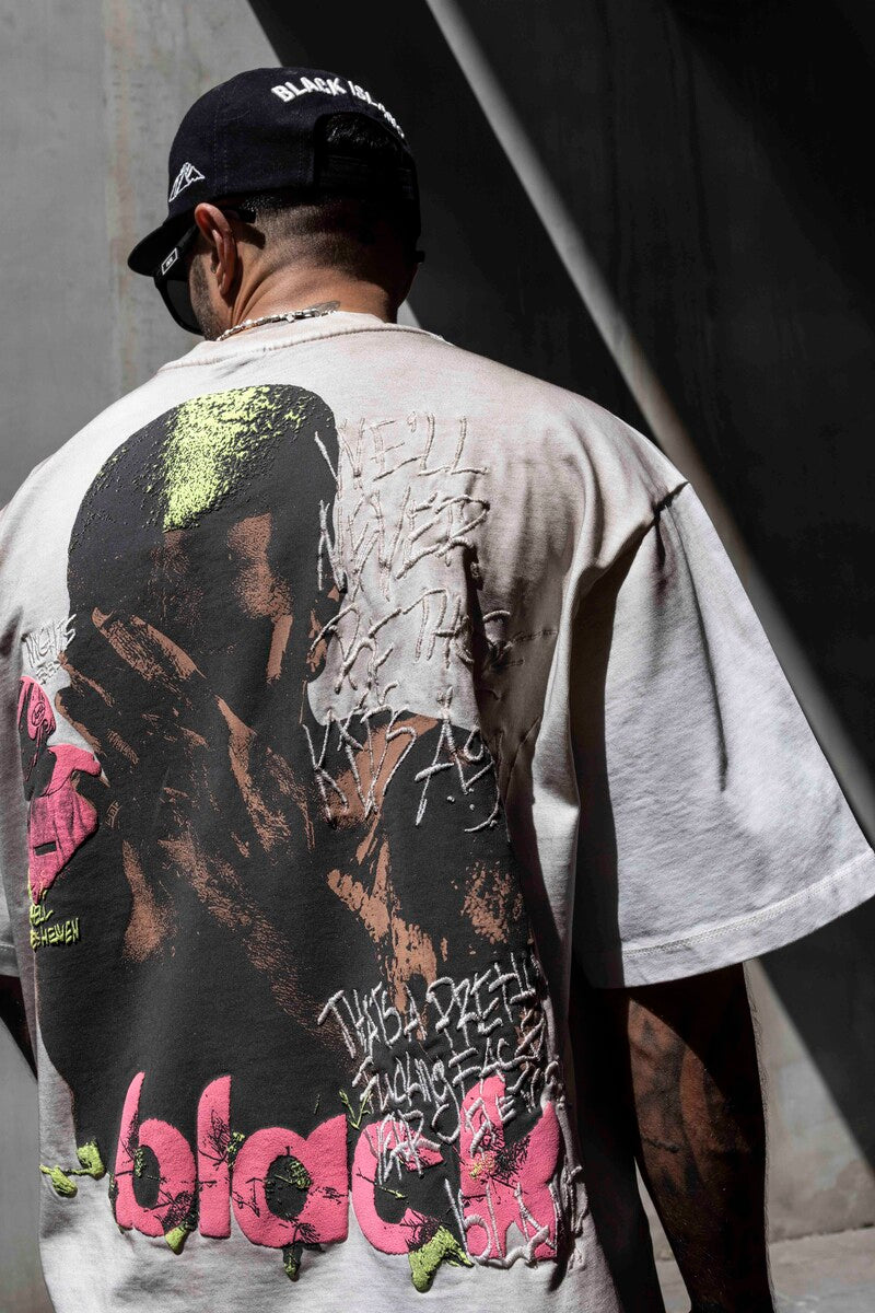 Graffiti Print Oversized Washed White T-Shirt 1860