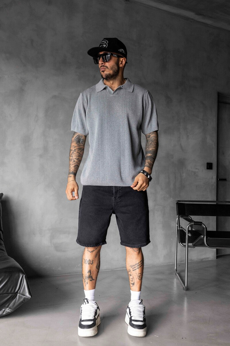 GRAY POLO COLLAR KNITWEAR 2624