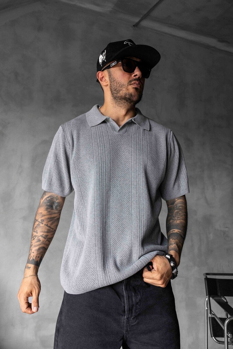 GRAY POLO COLLAR KNITWEAR 2624