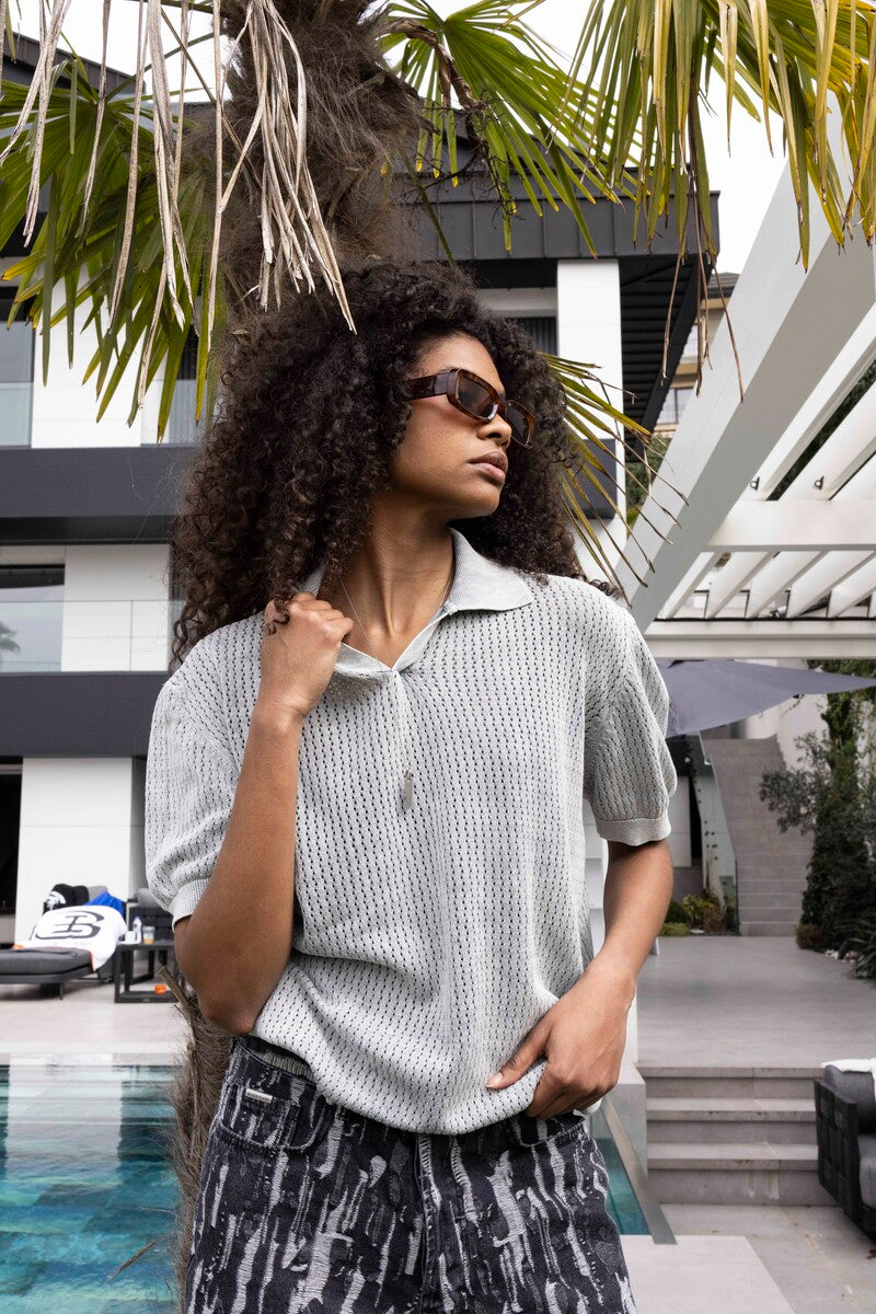 GRAY POLO COLLAR KNITWEAR KRN1004