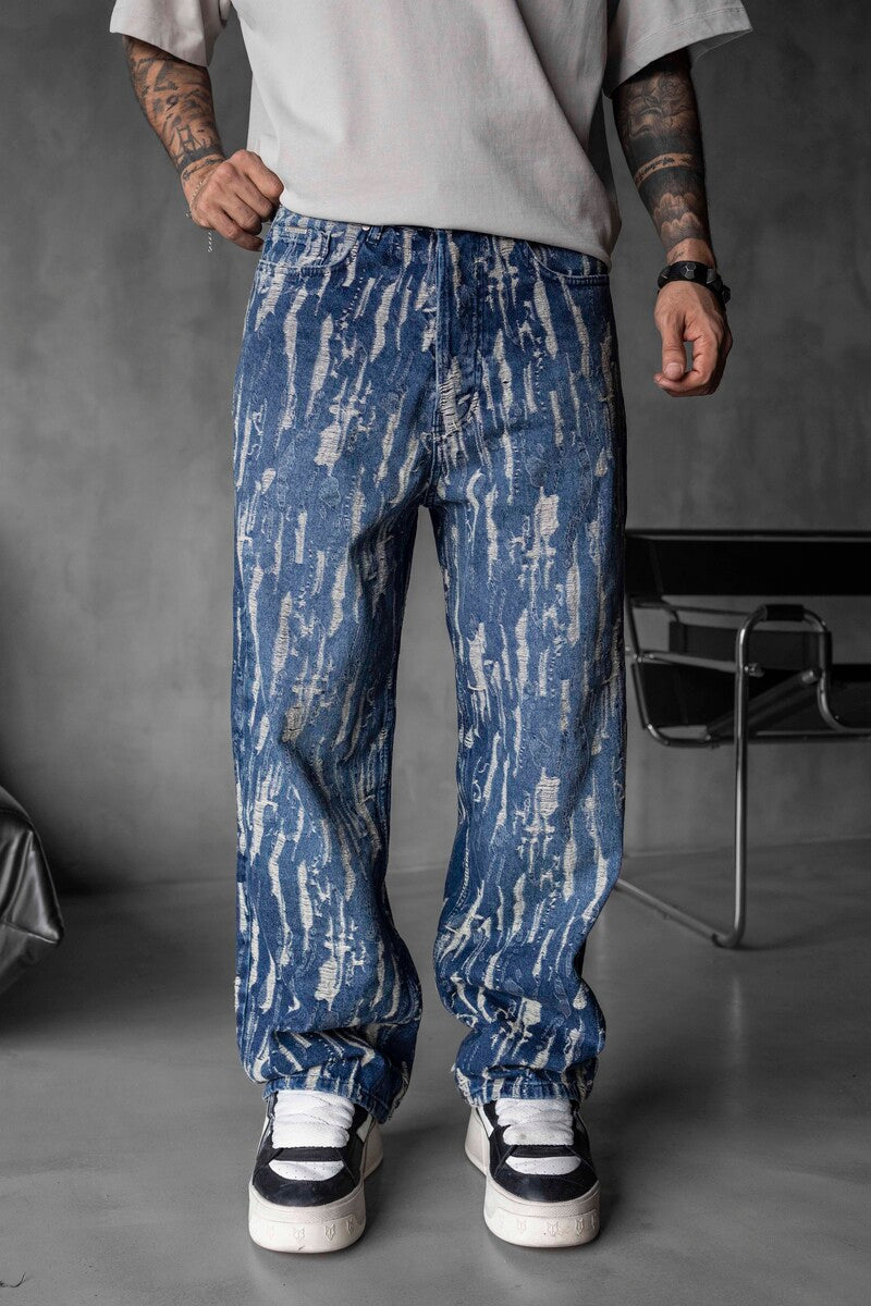 Jacquard Baggie Blue Denim Jeans 17104