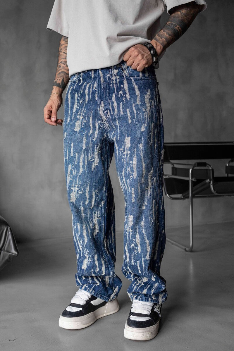 Jacquard Baggie Blue Denim Jeans 17104