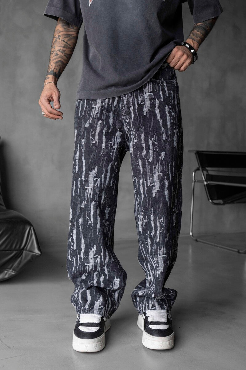 Jacquard Baggie Gray Denim Jeans 17033