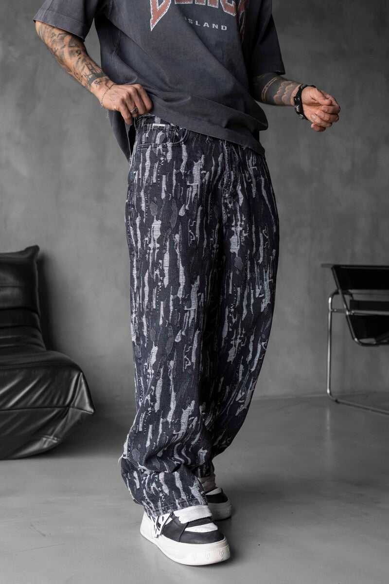 Jacquard Baggie Gray Denim Jeans 17033