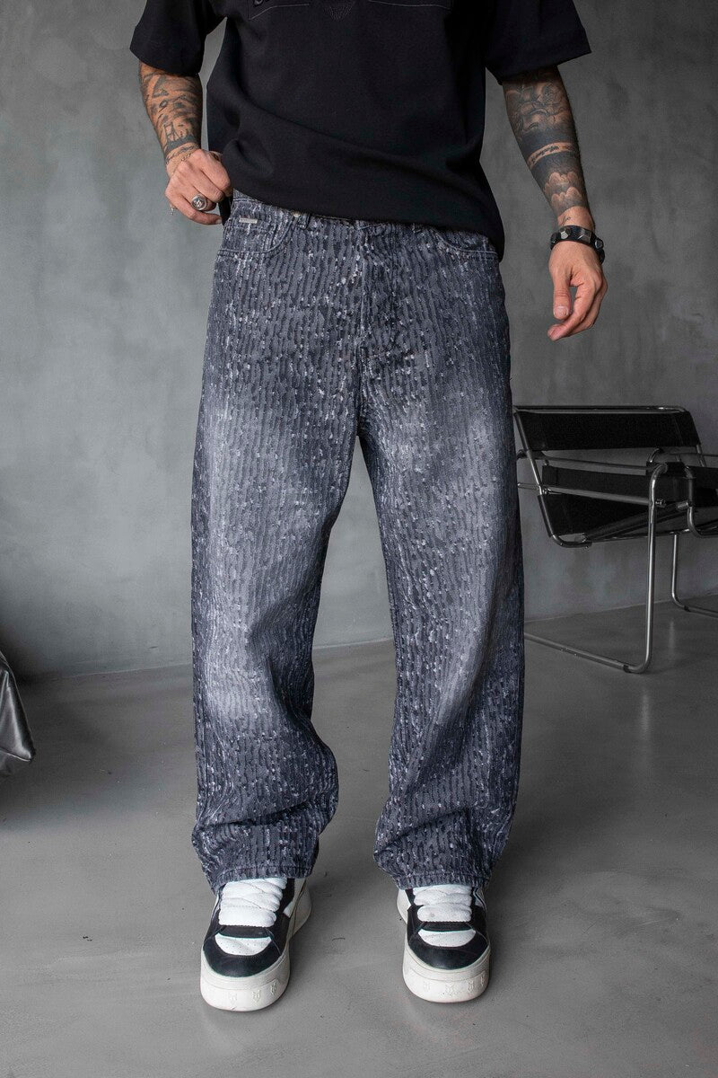 Jacquard Baggie Gray Denim Jeans 17074