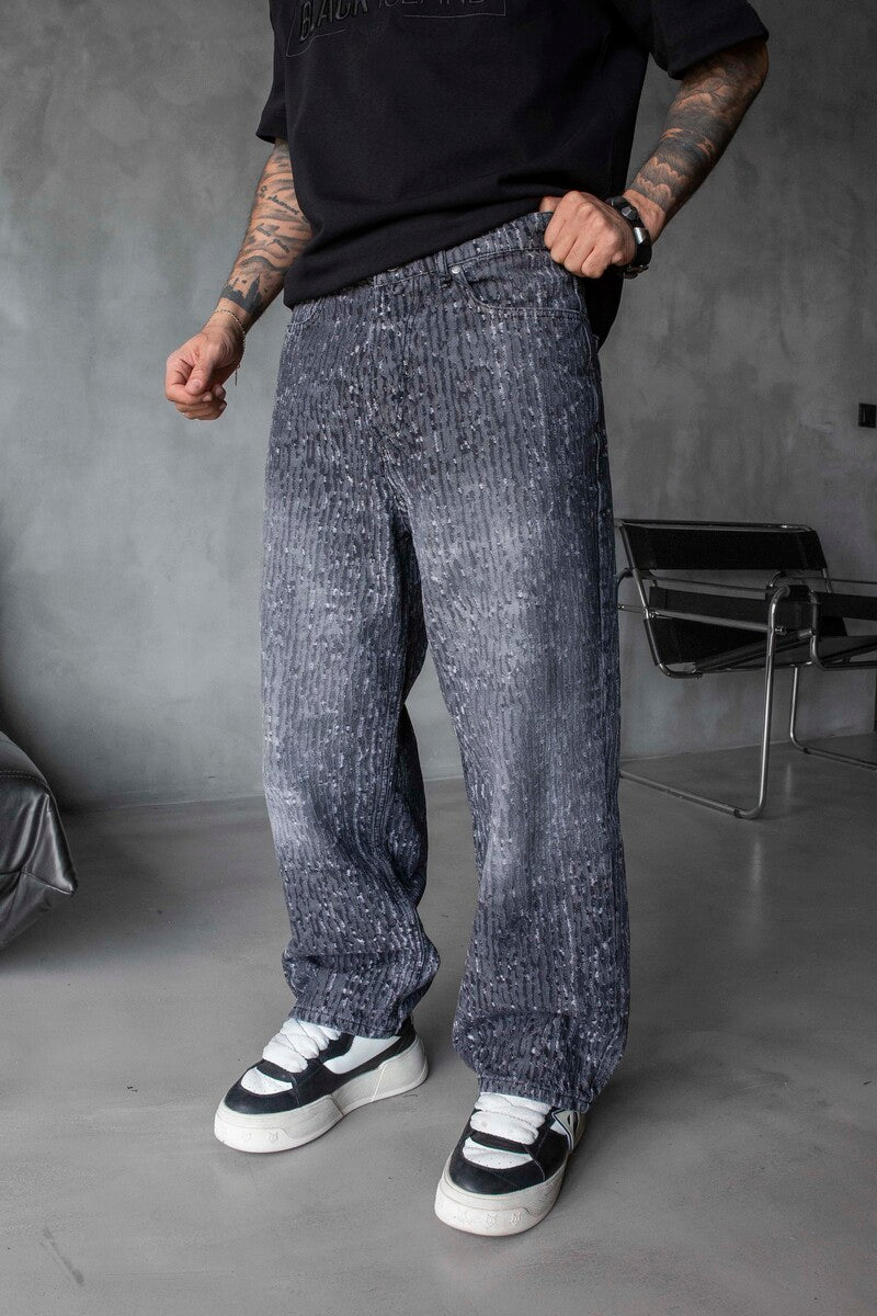 Jacquard Baggie Gray Denim Jeans 17074