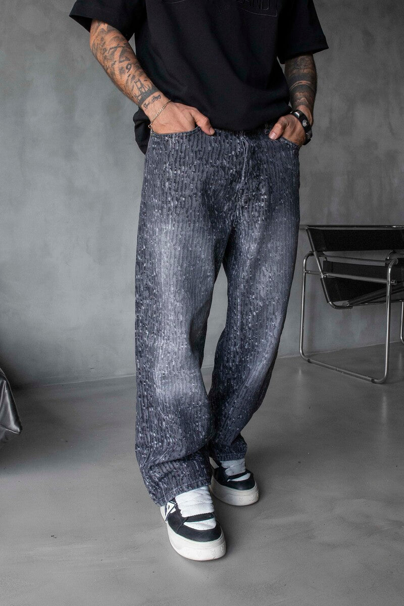 Jacquard Baggie Gray Denim Jeans 17074