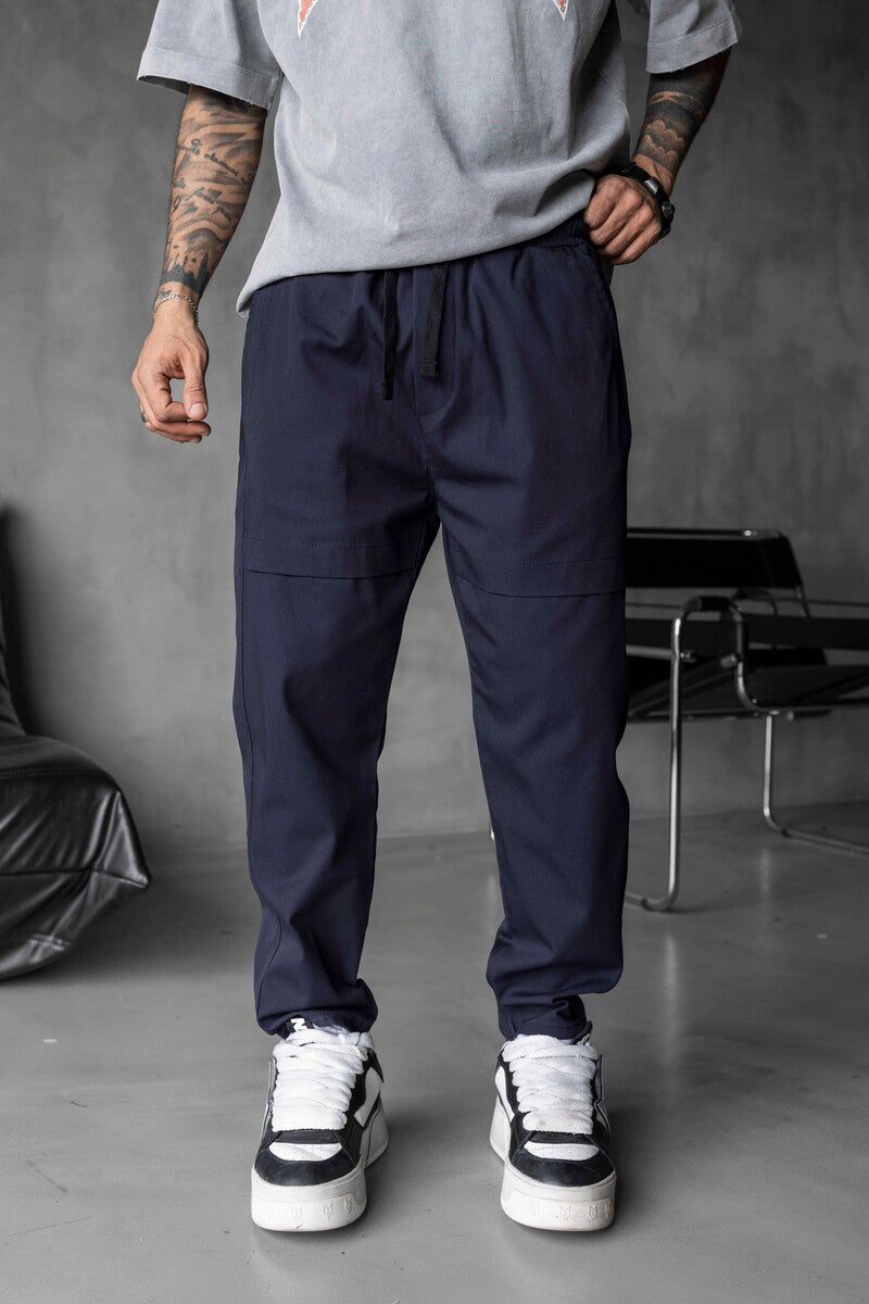 Belt-Detail Cargo Jogger Pants – Multi-Pocket Design Jogger Pants Blue 16382