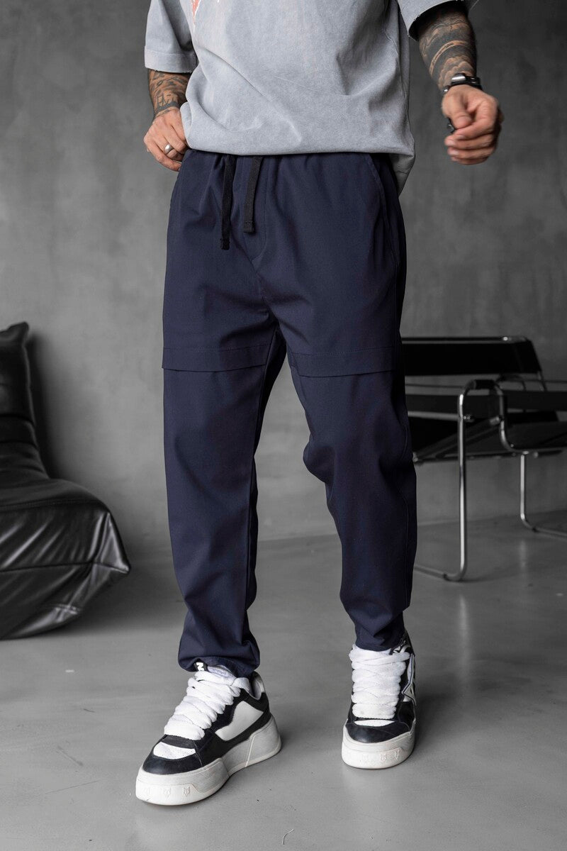 Belt-Detail Cargo Jogger Pants – Multi-Pocket Design Jogger Pants Blue 16382