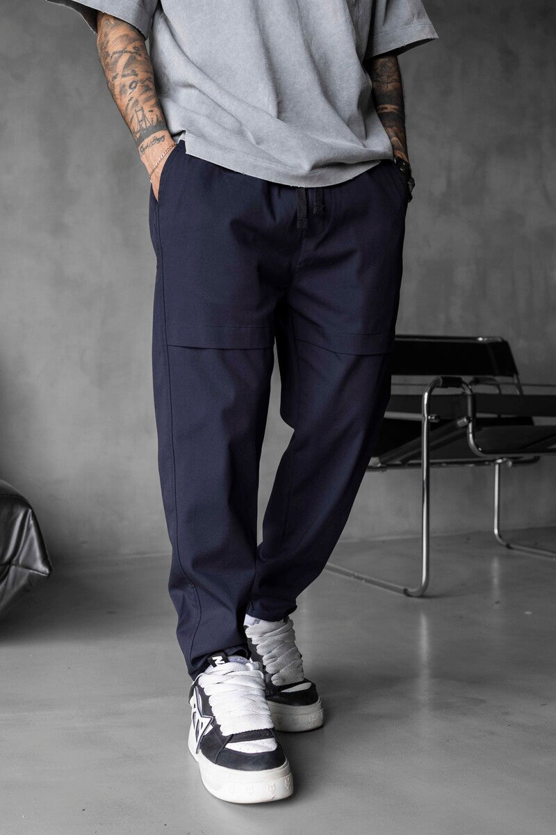 Belt-Detail Cargo Jogger Pants – Multi-Pocket Design Jogger Pants Blue 16382