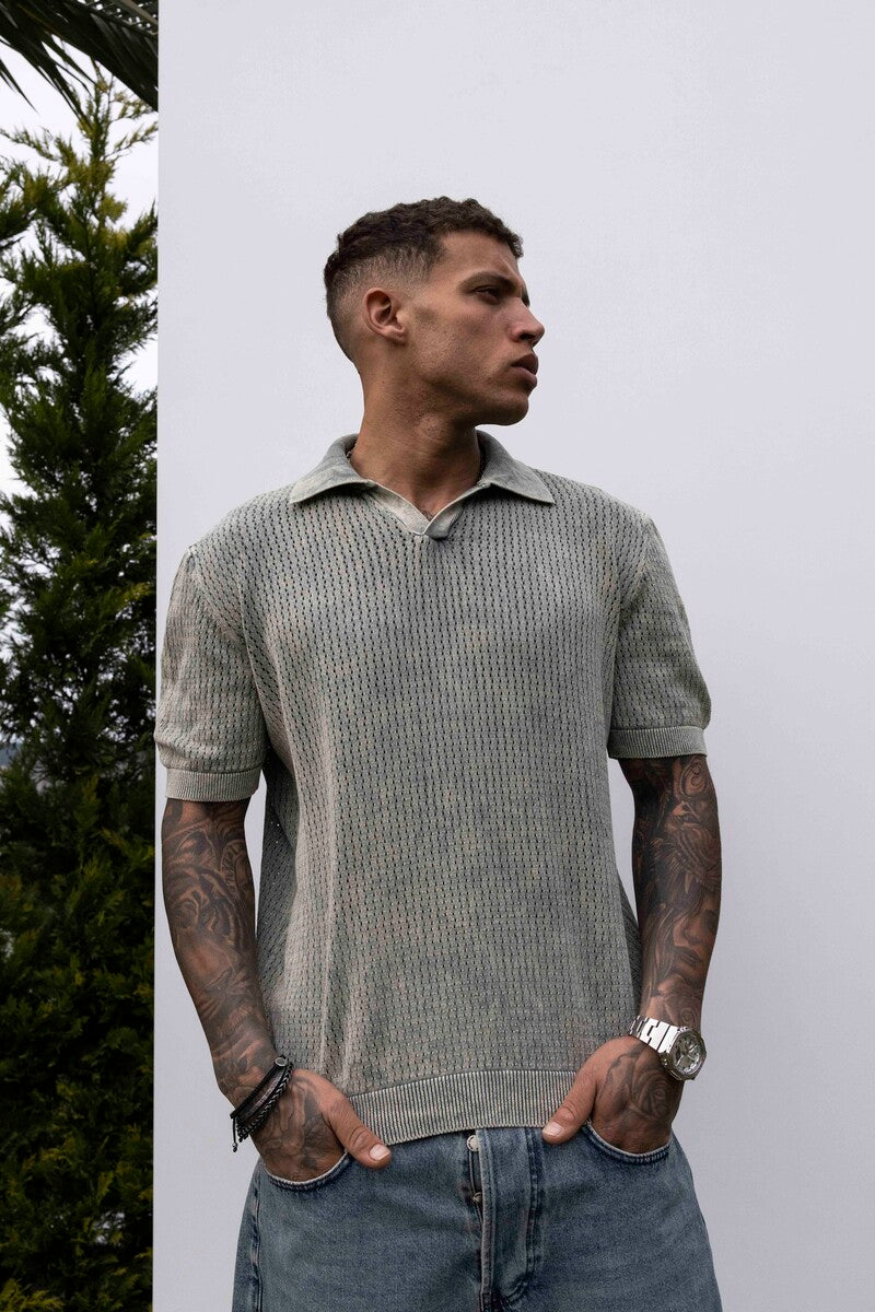 KHAKI POLO COLLAR KNITWEAR KRN1004