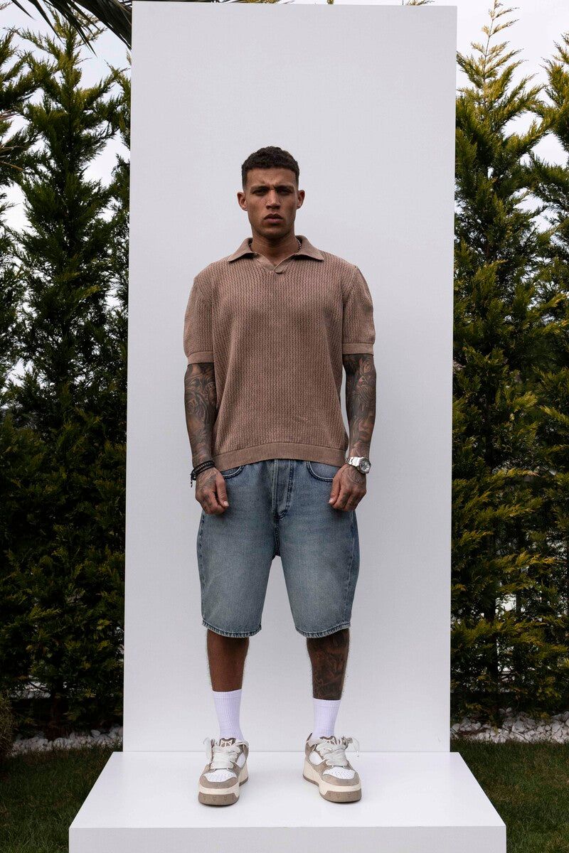 LIGHT BROWN POLO COLLAR KNITWEAR KRN1004