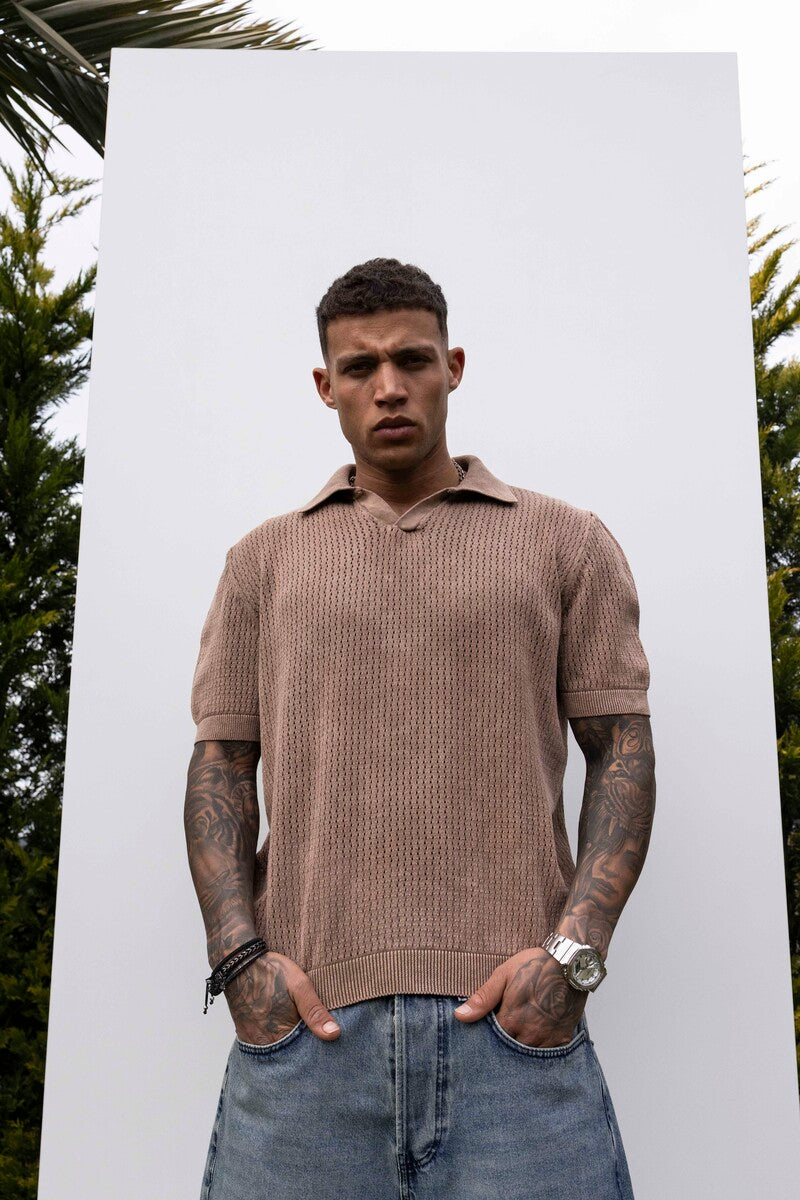 LIGHT BROWN POLO COLLAR KNITWEAR KRN1004