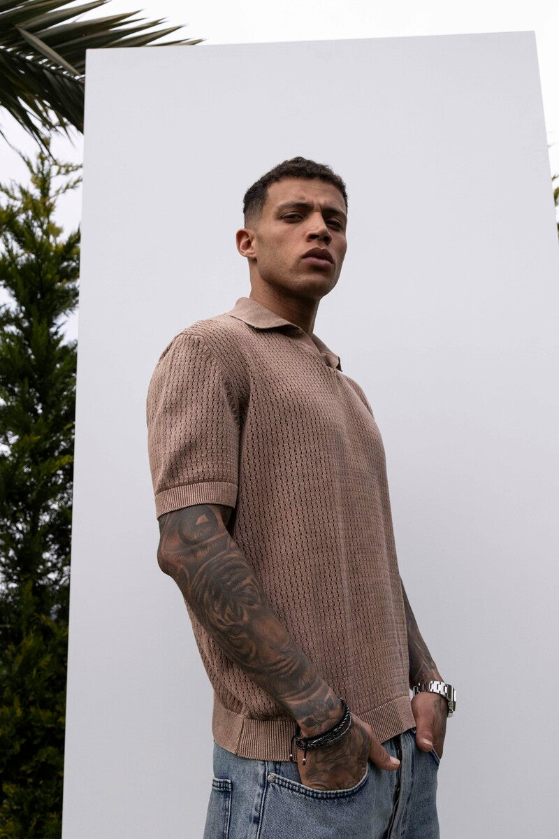 LIGHT BROWN POLO COLLAR KNITWEAR KRN1004