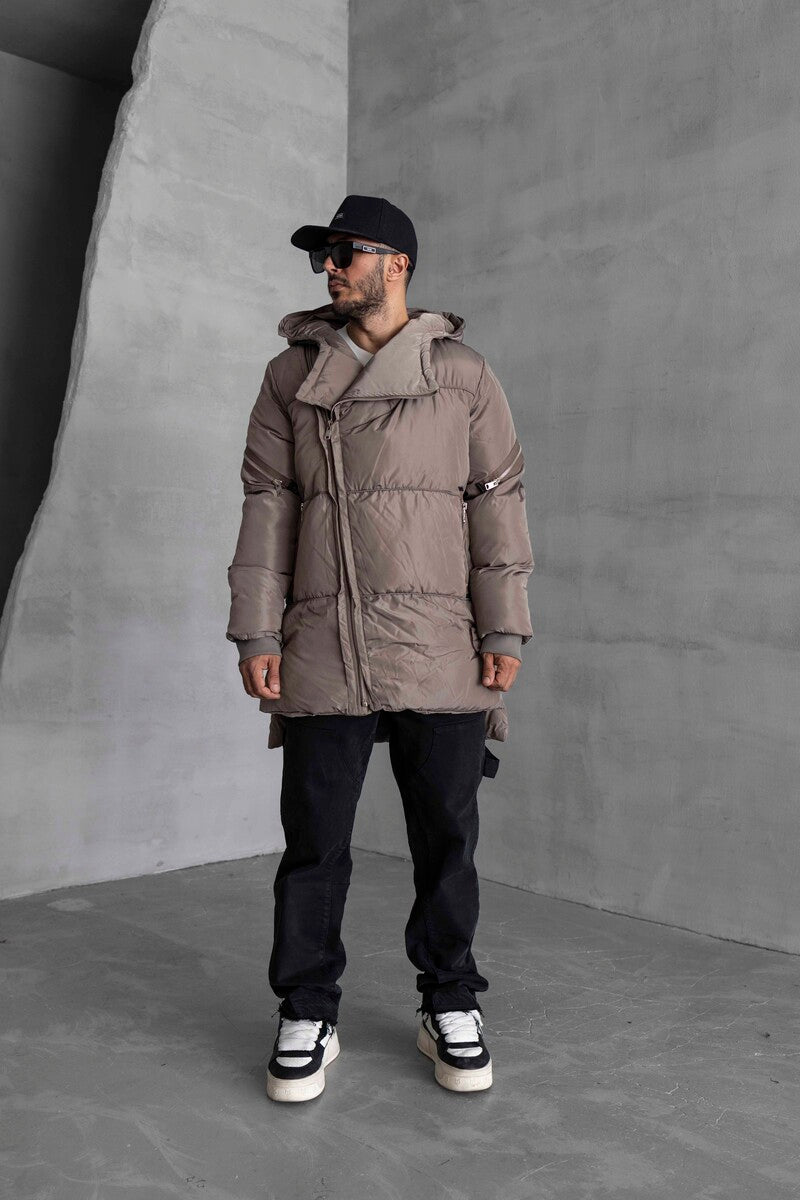 Long Coat Assymetric Zip Jacket 7001