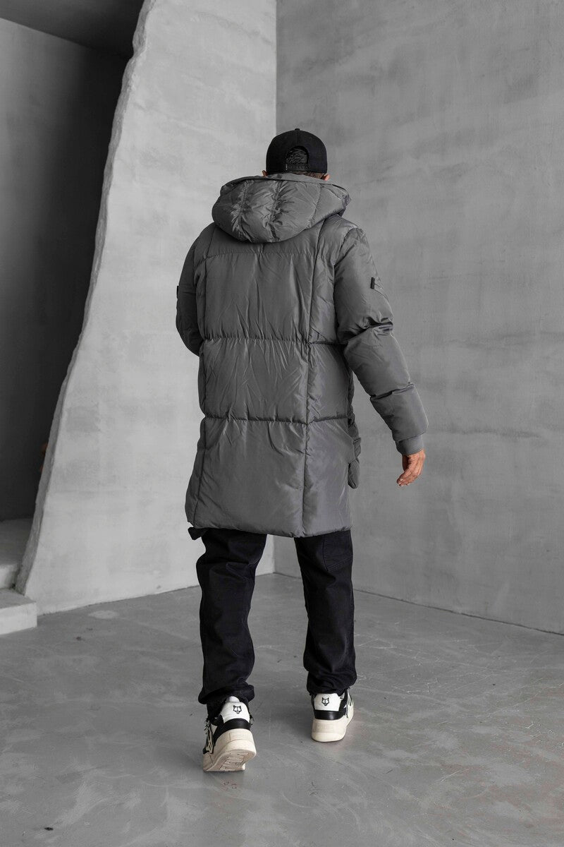 Long Coat Assymetric Grey Zip Jacket 7001