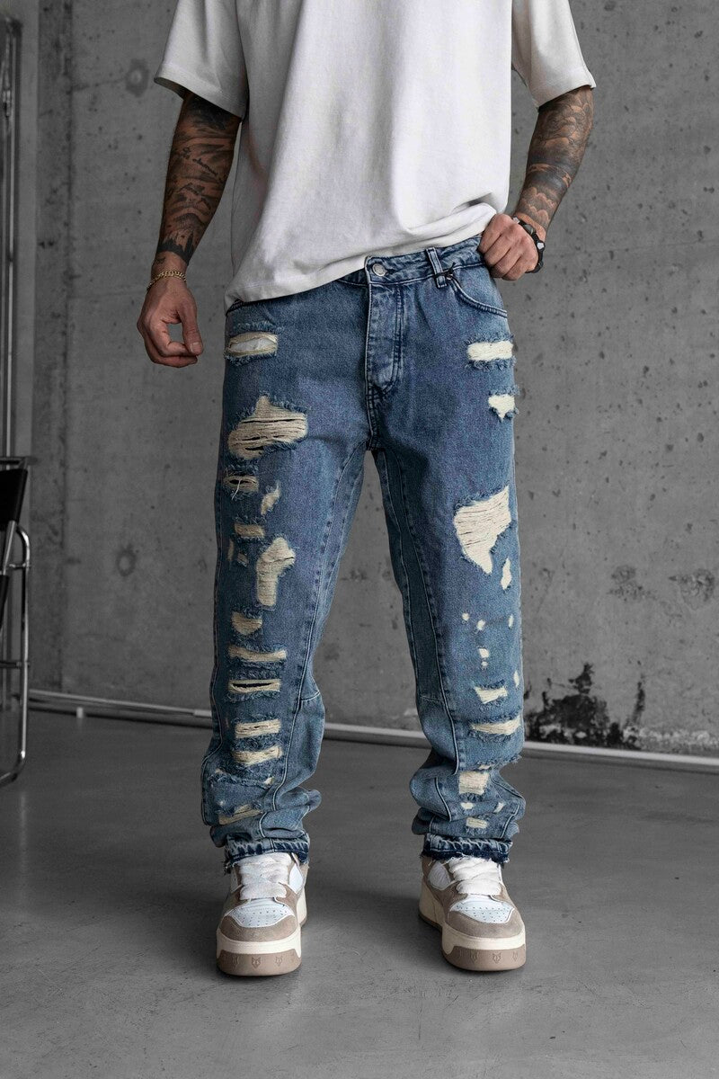Loose Fıt Blue Ripped Jeans 16853