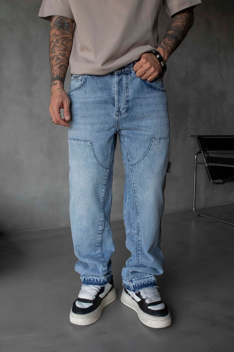 Loose Fit Patterned Blue Jeans 17062