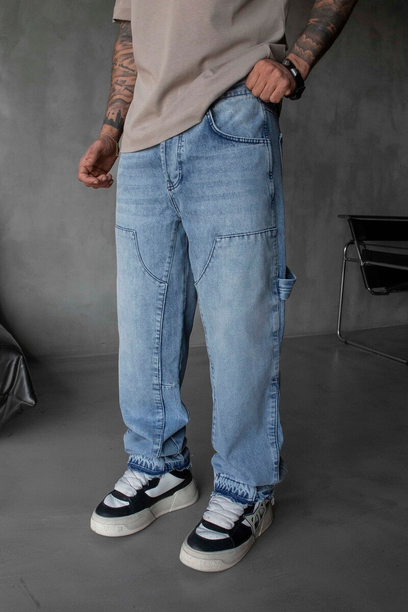 Loose Fit Patterned Blue Jeans 17062