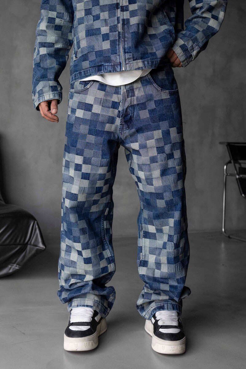 Loose Fit Patterned Blue Jeans 17103