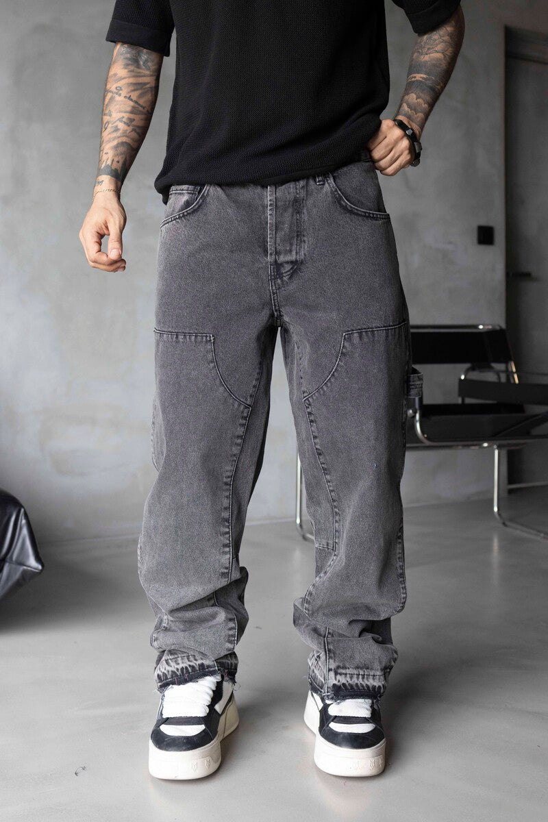 Loose Fit Patterned Gray Jeans 17067