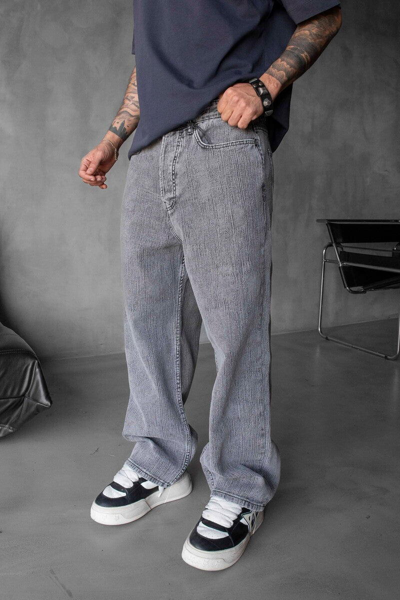 Loose Fit Patterned Gray Jeans 17100