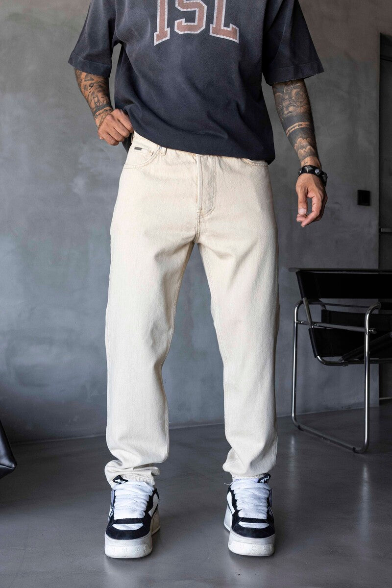 Loose Fit Washed Beige Jeans 17198