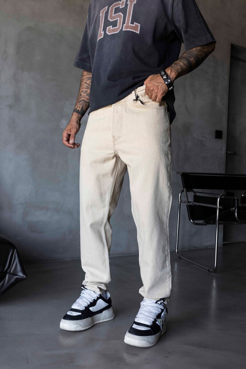 Loose Fit Washed Beige Jeans 17198