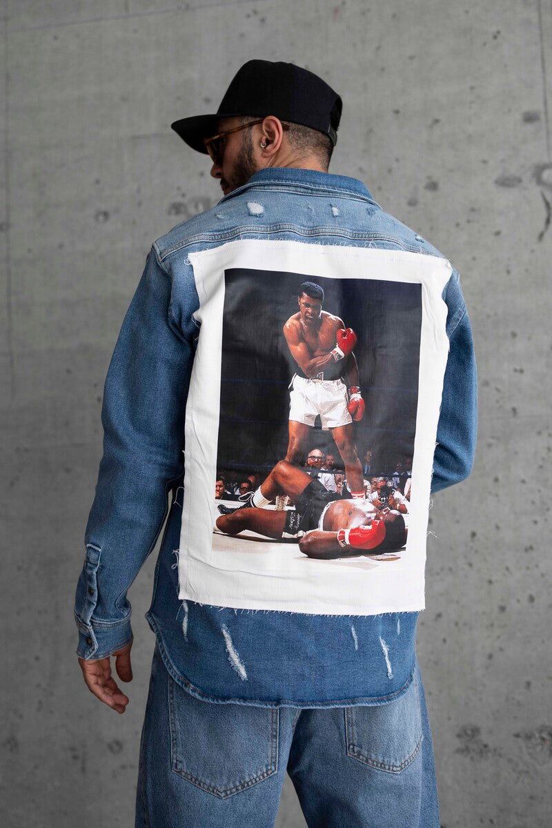 MUHAMMAD ALI PRINTED DENIM JACKET BLUE 16966