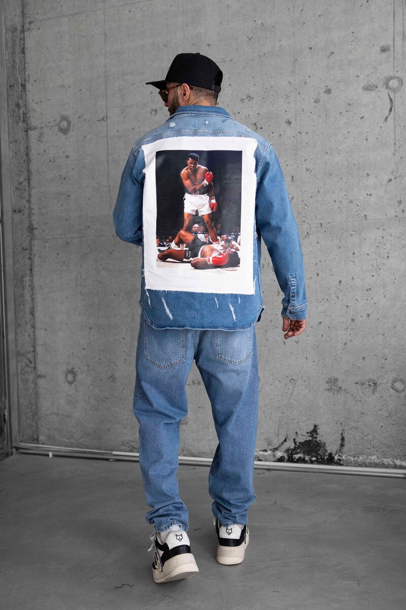 MUHAMMAD ALI PRINTED DENIM JACKET BLUE 16966