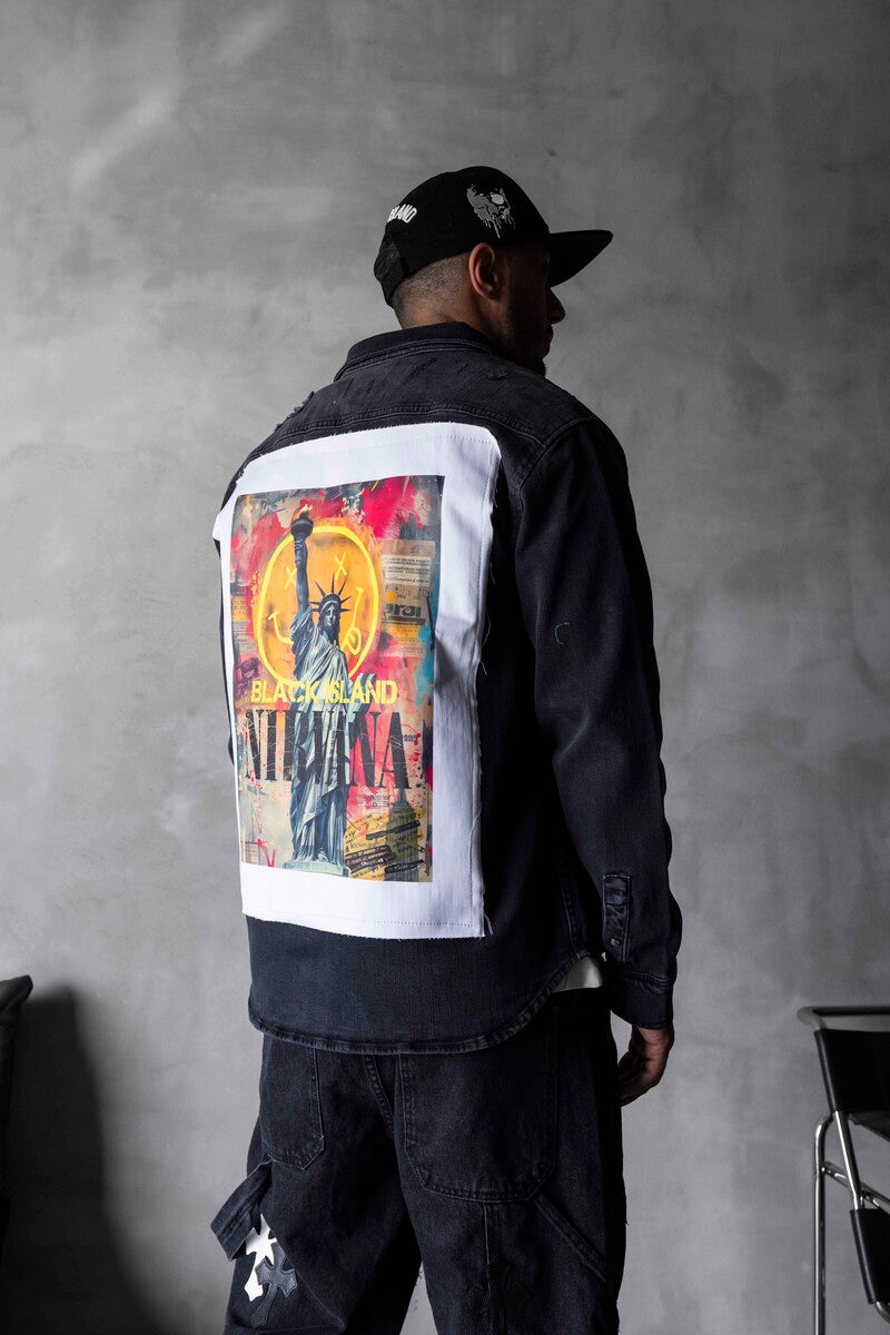 NIRVANA PRINTED DENIM JACKET BLACK 17109