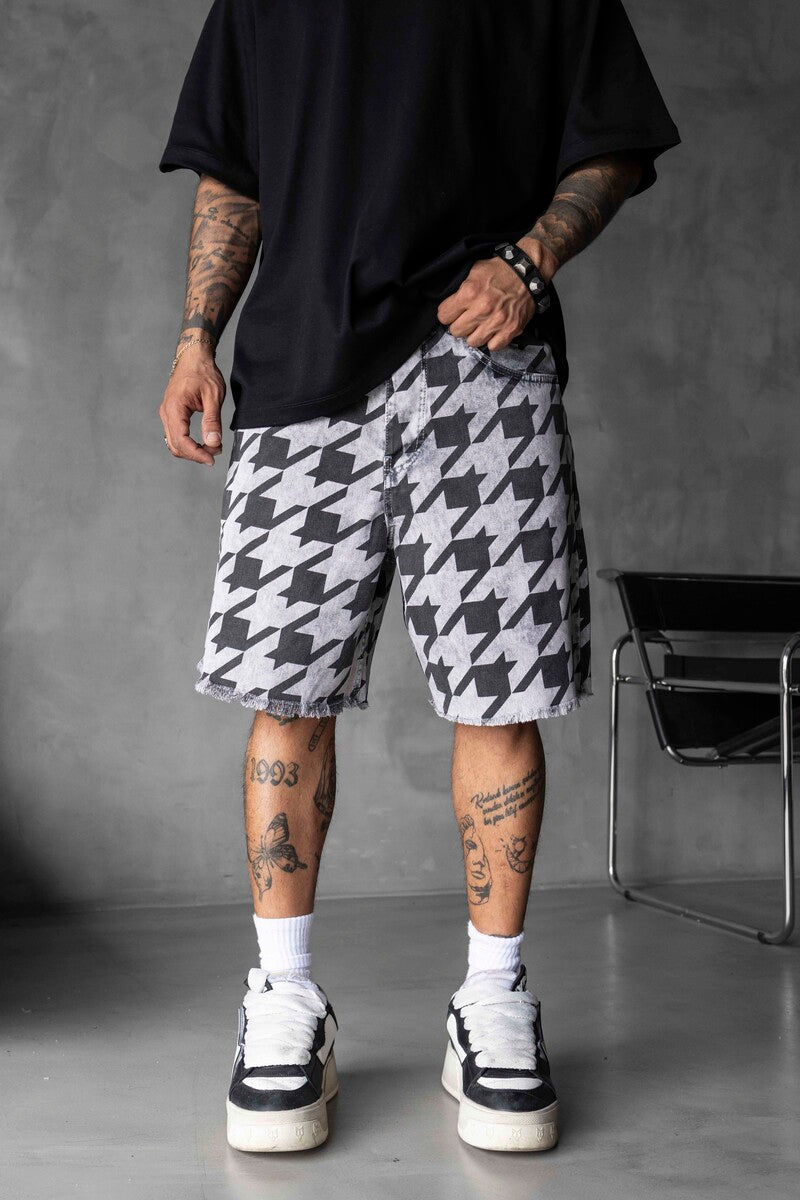 Patterned Denim Shorts White 17150