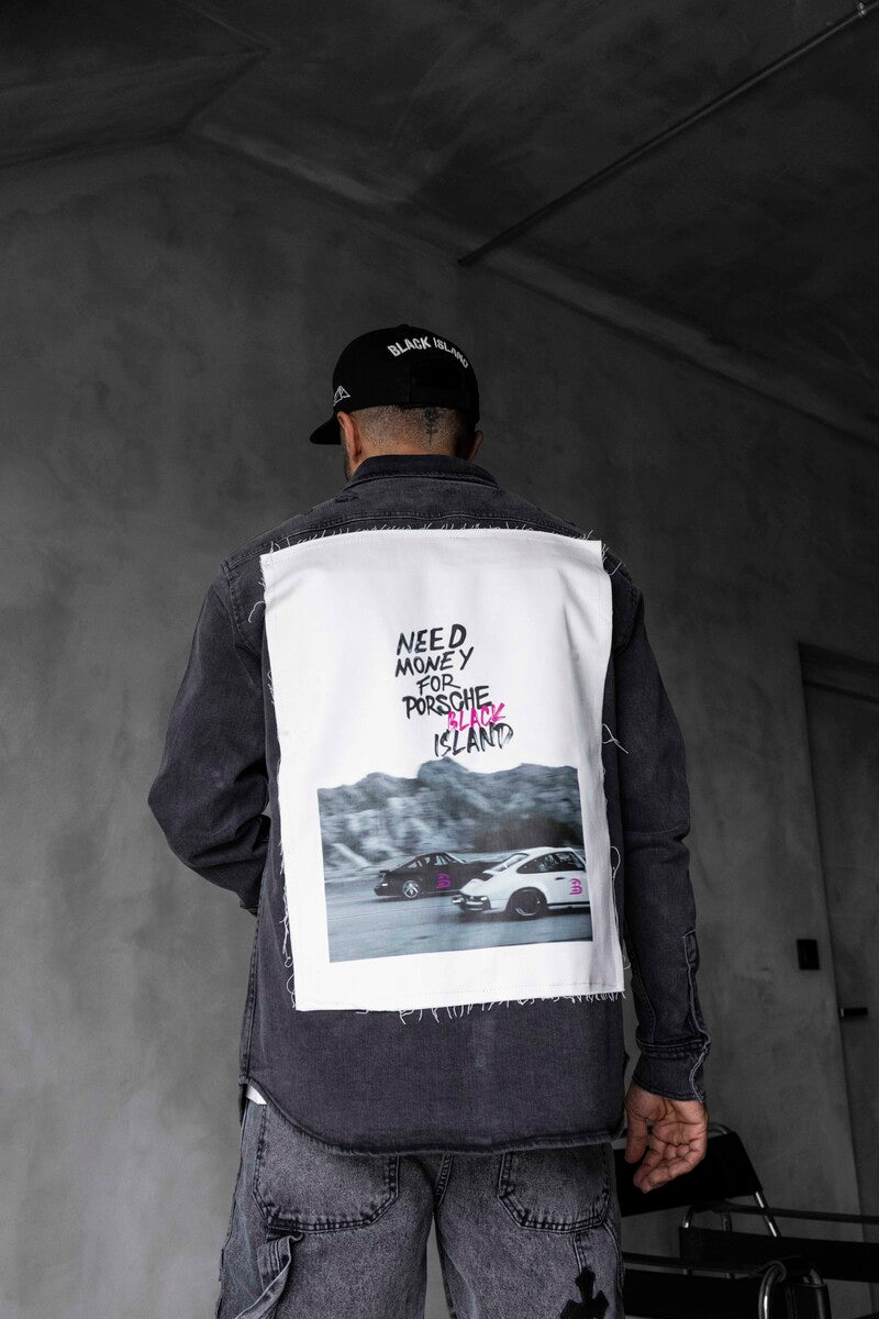 PORCHE PRINTED DENIM JACKET BLACK 17113