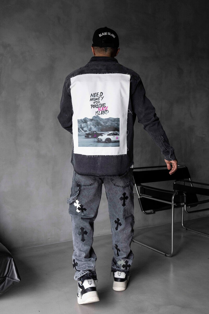 PORCHE PRINTED DENIM JACKET BLACK 17113