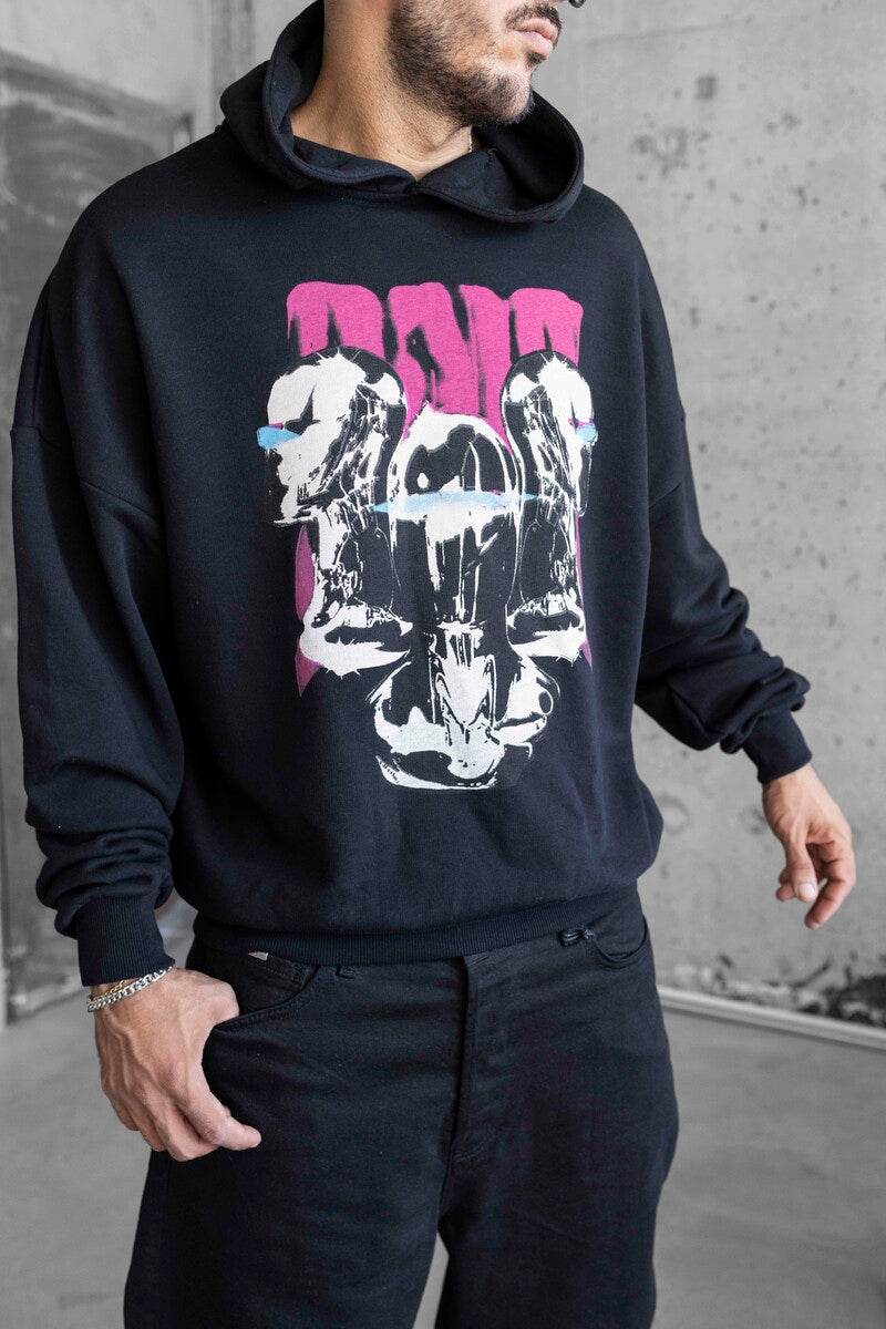 Printed Black Hoodie 1175