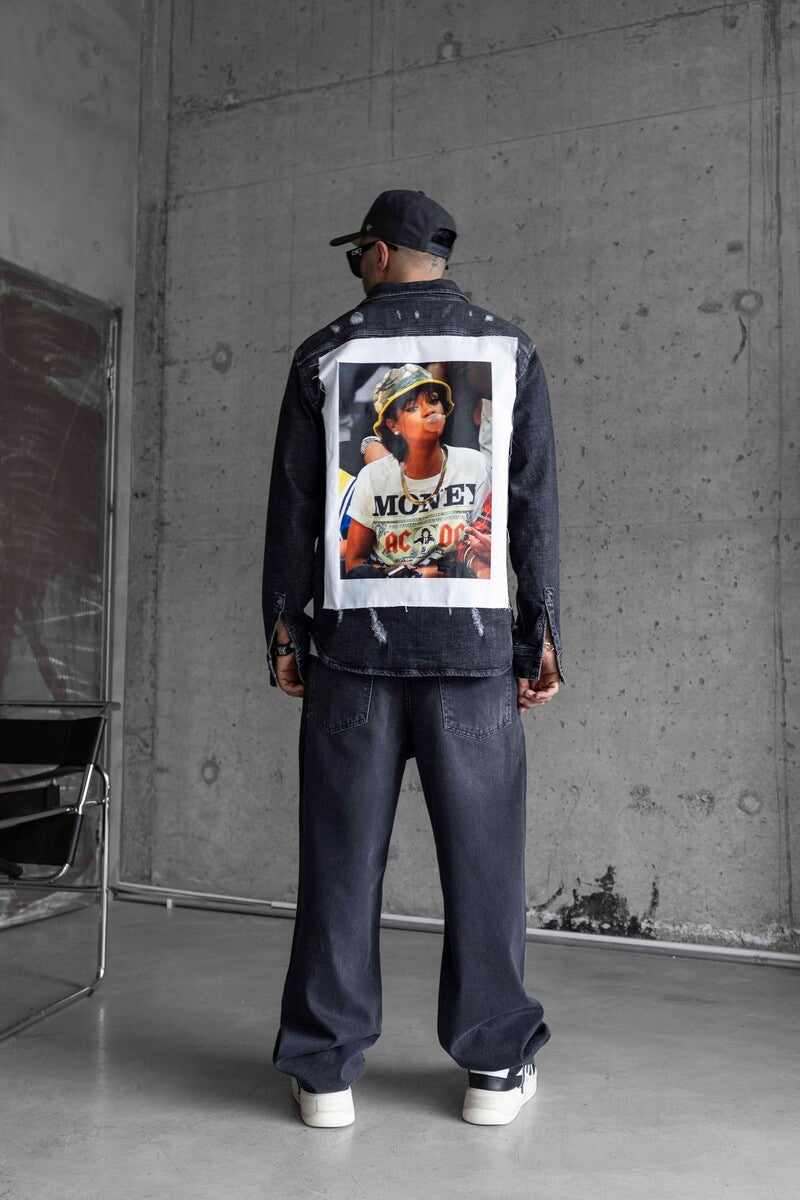 RIHANNA PRINTED DENIM JACKET BLACK 16972