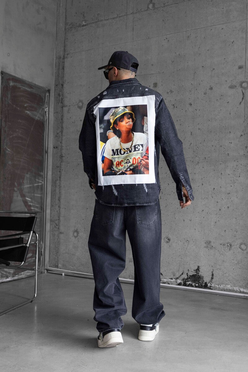 RIHANNA PRINTED DENIM JACKET BLACK 16972