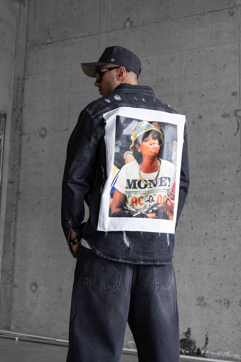 RIHANNA PRINTED DENIM JACKET BLACK 16972