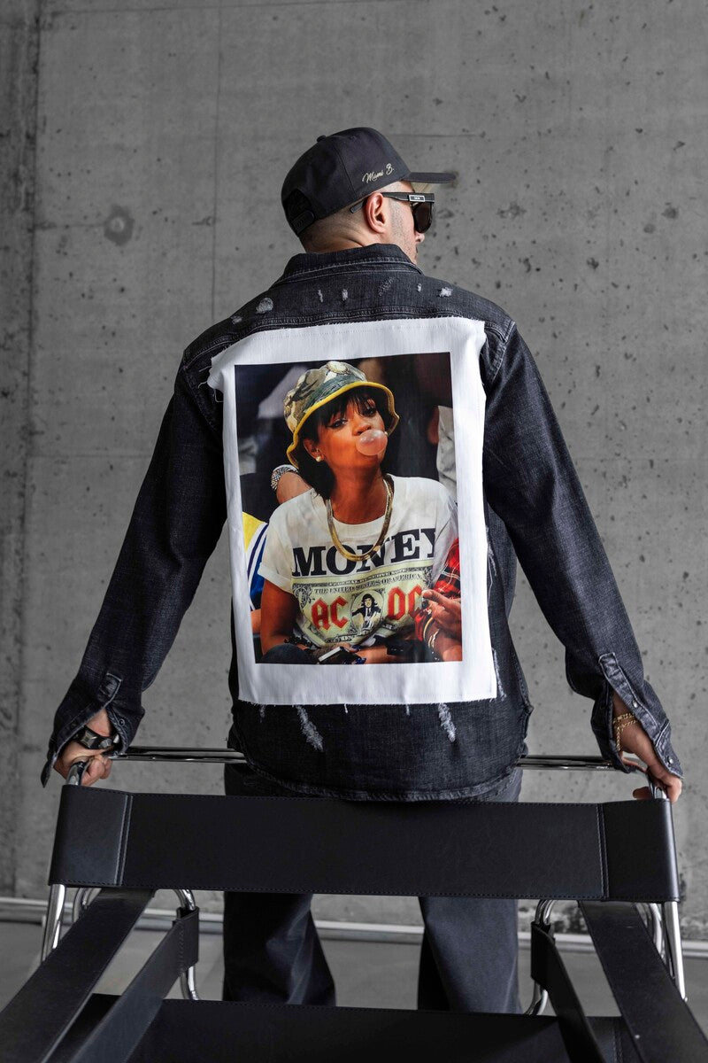 RIHANNA PRINTED DENIM JACKET BLACK 16972